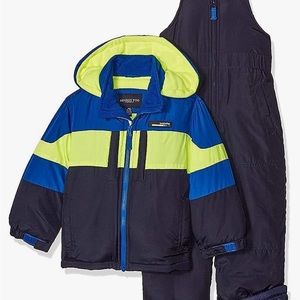 London Fog toddler boy snow bib & jacket snowsuit 18 months blue yellow neon